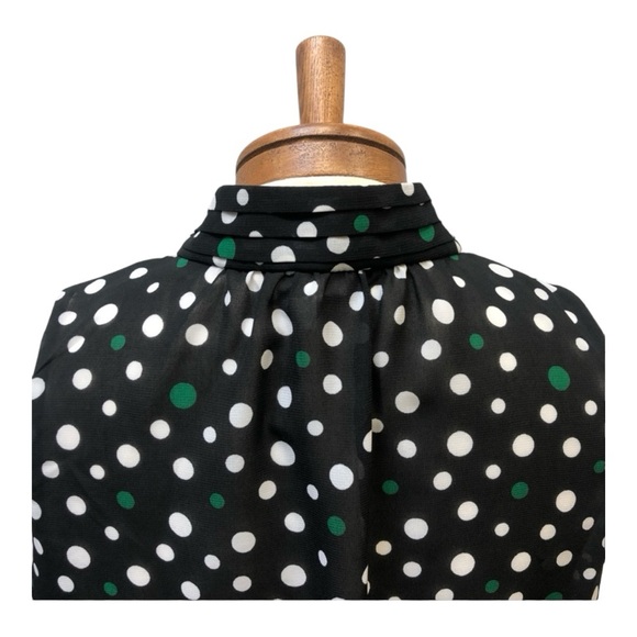 Banana Republic Semi Shear Sleeveless Blouse, Blk/Green Polka Dots, Sz M - Picture 5 of 9